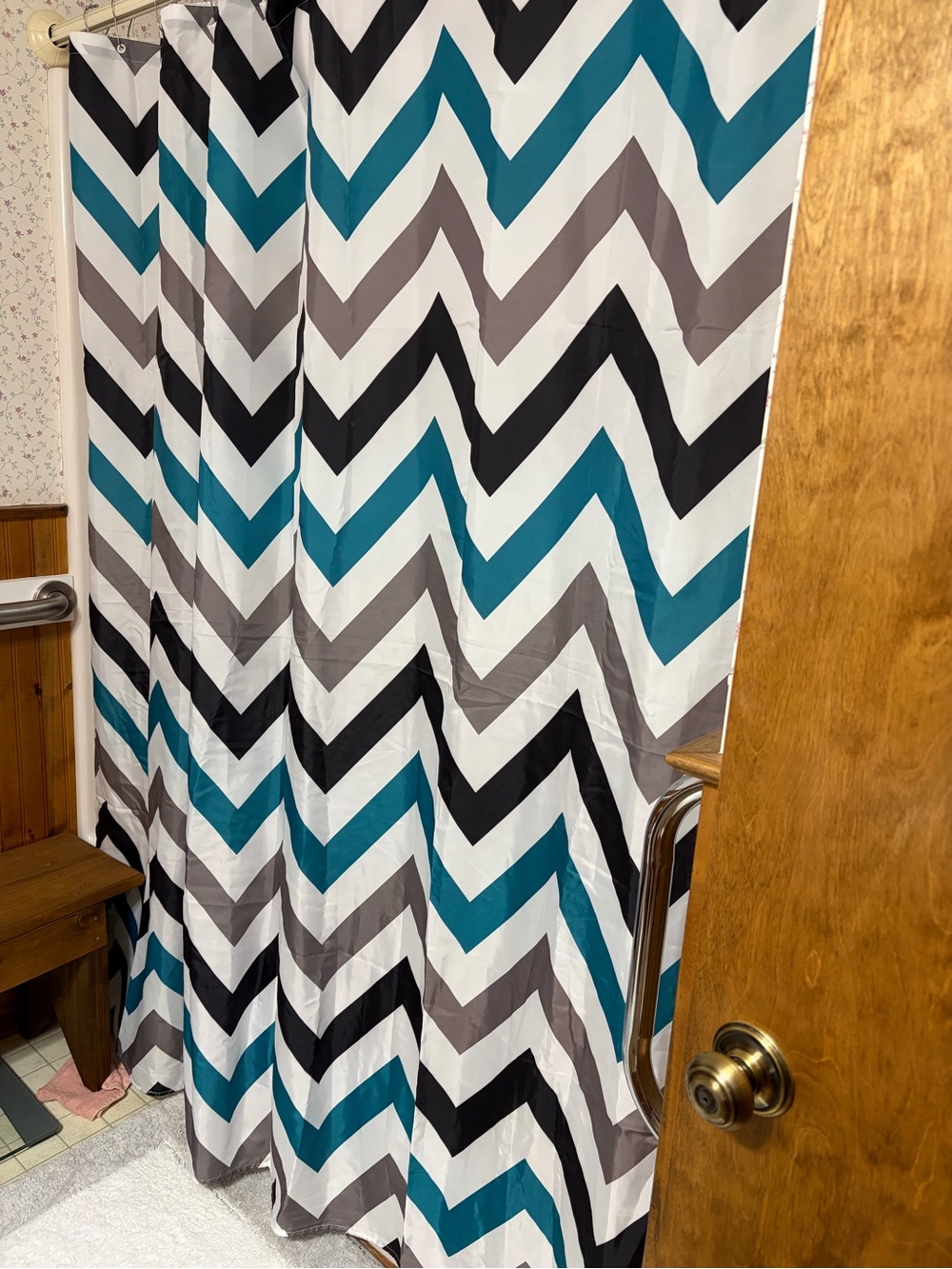 Chevron Shower Curtain in Teal, Gray, Black & White